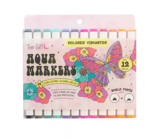 Tere Gott 12 Marcadores Acuarelables Aqua Markers Doble Punta