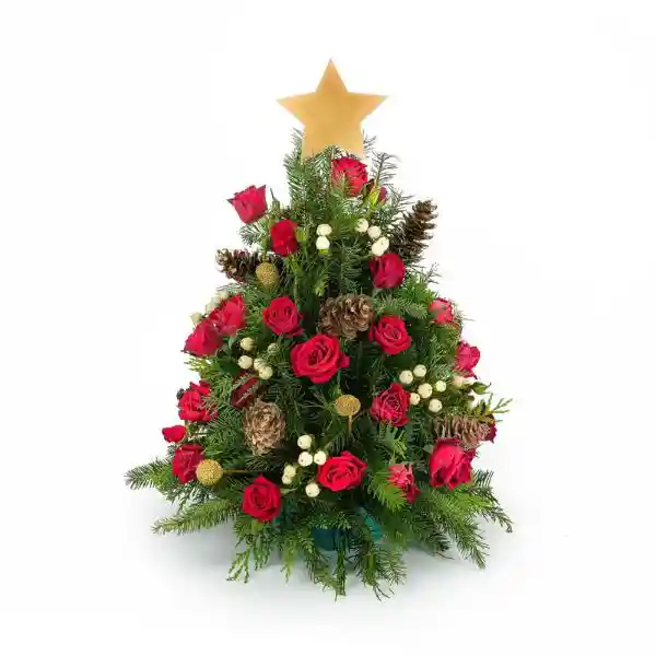 Pino De Navidad Con Flores Naturales