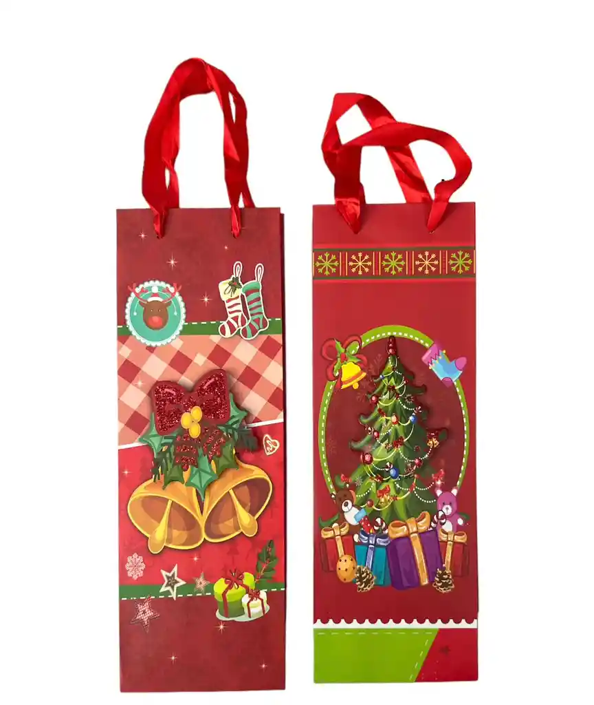 Bolsa De Regalo Navidad Botella 10x12x35cm