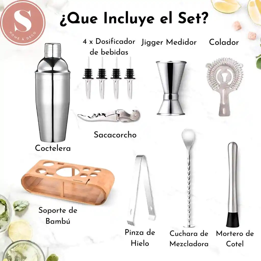 Set De Coctelería 11 Piezas Deluxe Gris