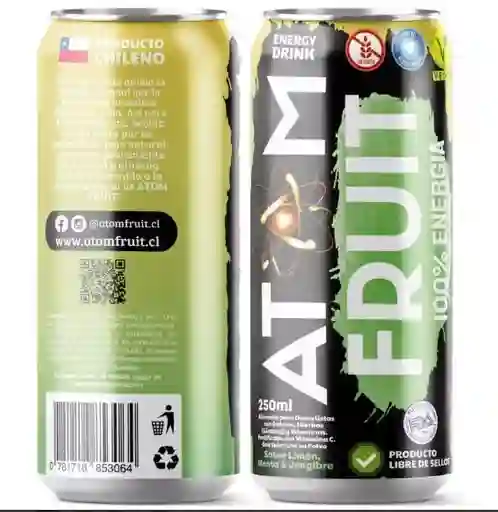 Bebida Energética Natural Limón, Menta Y Jengibre (sin Azúcar) Atom 250ml