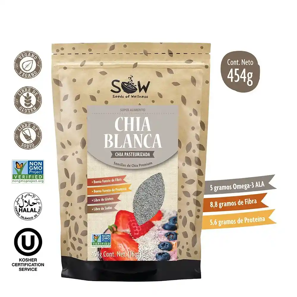 Semillas De Chia Blanca (sin Gluten) Sow 454g