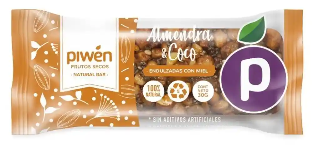 Barra Almendra Coco 35g Piwen - Con Miel