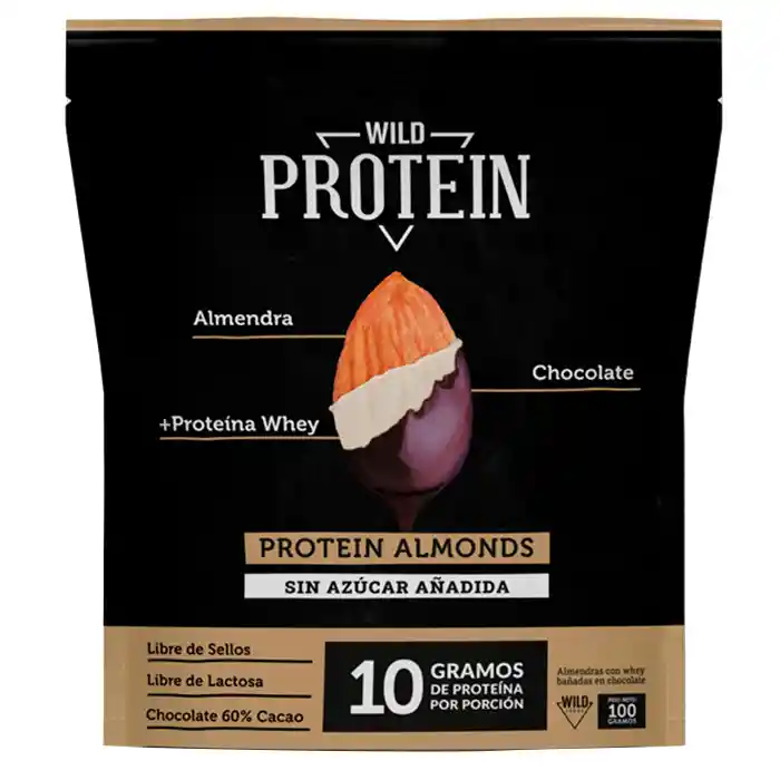 Protein Almonds (sin Azúcar) Wild Protein 100g - Almendras Con Chocolate + Whey Protein