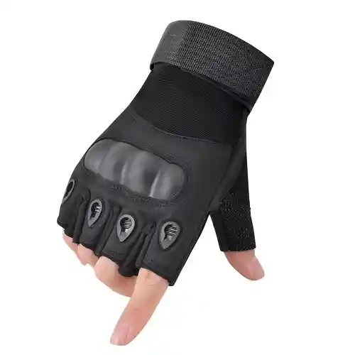 Guantes Tácticos Para Motocicleta O Bici Nudillos Extra Duros Reforzado Correa Sin Dedos Color Negro Talla S
