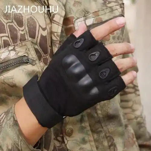 Guantes Tácticos Para Motocicleta O Bici Nudillos Extra Duros Reforzado Correa Sin Dedos Color Negro Talla S
