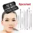 Kit Pinzas Herramientas Removedor Acne Puntos Negros Extractor Blackhead 8 Piezas Acero Inox Limpieza Facial