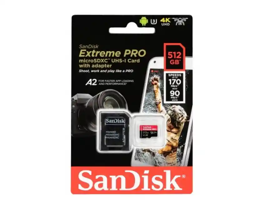 Tarjeta Memoria Micro Sd Sandisk Extreme Pro Original 512 Gb 4k U3 Compatible Go Pro Drones Microsdxc 160 Mb/s (negra) (256gb)