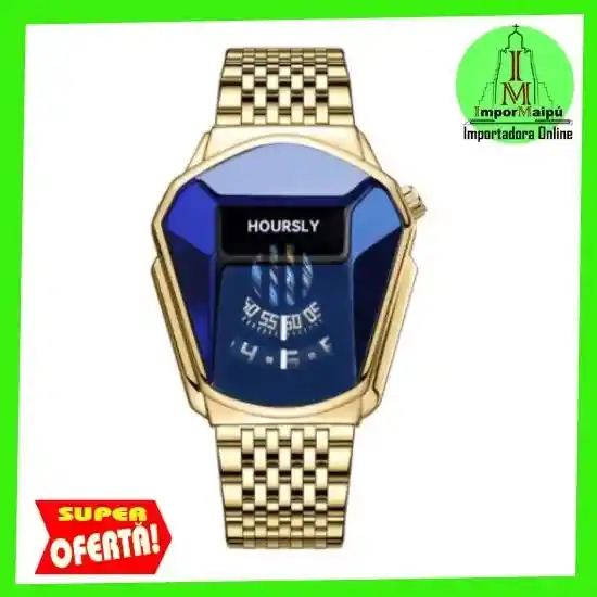 Reloj Hombre Deportivo Juvenil Hoursly Digital Analogo Cuarzo Acero Inoxidable Dorado Azul
