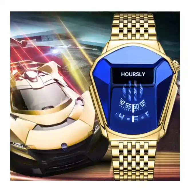 Reloj Hombre Deportivo Juvenil Hoursly Digital Analogo Cuarzo Acero Inoxidable Dorado Azul