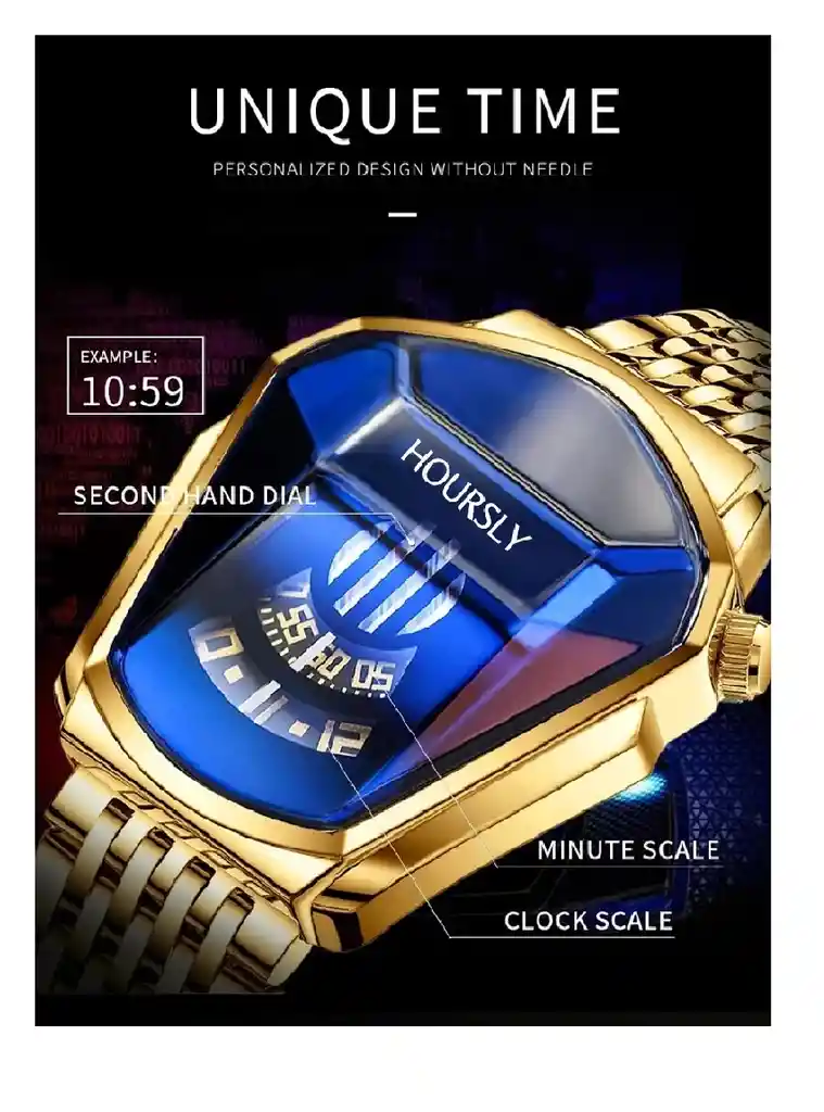 Reloj Hombre Deportivo Juvenil Hoursly Digital Analogo Cuarzo Acero Inoxidable Dorado Azul
