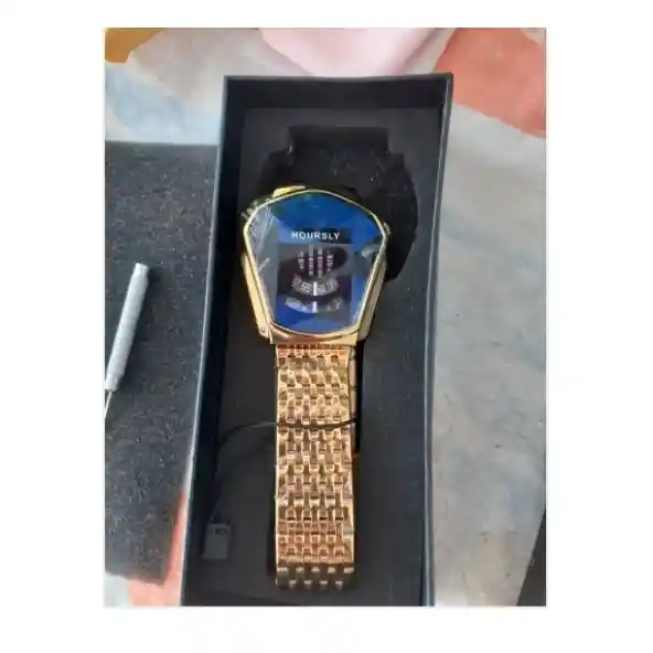 Reloj Hombre Deportivo Juvenil Hoursly Digital Analogo Cuarzo Acero Inoxidable Dorado Azul