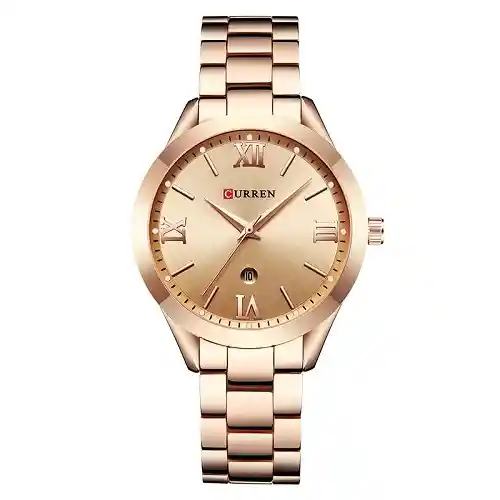 Reloj De Pulsera Dama Mujer Curren Cuarzo Correa De Lujo Acero Inoxidable Analogo Esfera Cronógrafo Dorado