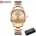 Reloj De Pulsera Dama Mujer Curren Cuarzo Correa De Lujo Acero Inoxidable Analogo Esfera Cronógrafo Dorado