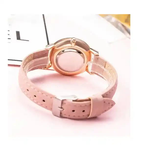 Reloj De Pulsera Dama Mujer Cuarzo Correa Cuero Analogo De Lujo Esfera Cronógrafo Dorado Rosa