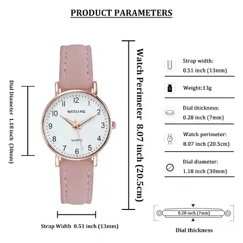 Reloj De Pulsera Dama Mujer Cuarzo Correa Cuero Analogo De Lujo Esfera Cronógrafo Dorado Rosa