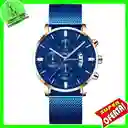 Reloj Hombre Lujo Acero Inoxidable De Malla Full Azul Con Calendario, Cuarzo Luminoso Yorlako