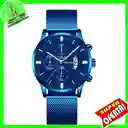 Reloj Hombre Lujo Acero Inoxidable De Malla Full Azul Con Calendario, Cuarzo Luminoso Yorlako