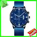 Reloj Hombre Lujo Acero Inoxidable De Malla Full Azul Con Calendario, Cuarzo Luminoso Yorlako