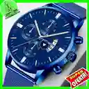 Reloj Hombre Lujo Acero Inoxidable De Malla Full Azul Con Calendario, Cuarzo Luminoso Yorlako