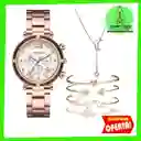 Reloj De Pulsera Dama Mujer Cuarzo Correa Acero Inoxidable De Lujo Analogo Esfera Más Pulseras Accesorios Cronógrafo Dorado