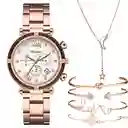 Reloj De Pulsera Dama Mujer Cuarzo Correa Acero Inoxidable De Lujo Analogo Esfera Más Pulseras Accesorios Cronógrafo Dorado