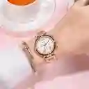 Reloj De Pulsera Dama Mujer Cuarzo Correa Acero Inoxidable De Lujo Analogo Esfera Más Pulseras Accesorios Cronógrafo Dorado
