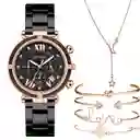 Reloj De Pulsera Dama Mujer Cuarzo Correa Acero Inoxidable De Lujo Analogo Esfera Más Pulseras Accesorios Cronógrafo Dorado
