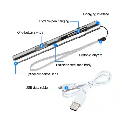 Linterna Tipo Lapiz Led Medica Para Diagnostico Medico Aluminio Recargable De Bolsillo Para Ojos 1 Led