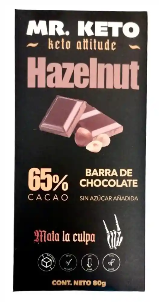 Barra Keto Hazelnut (vegano) 80g - 65% Cacao Mr. Keto