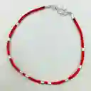 Pulsera Roja Mostacillas De Plata