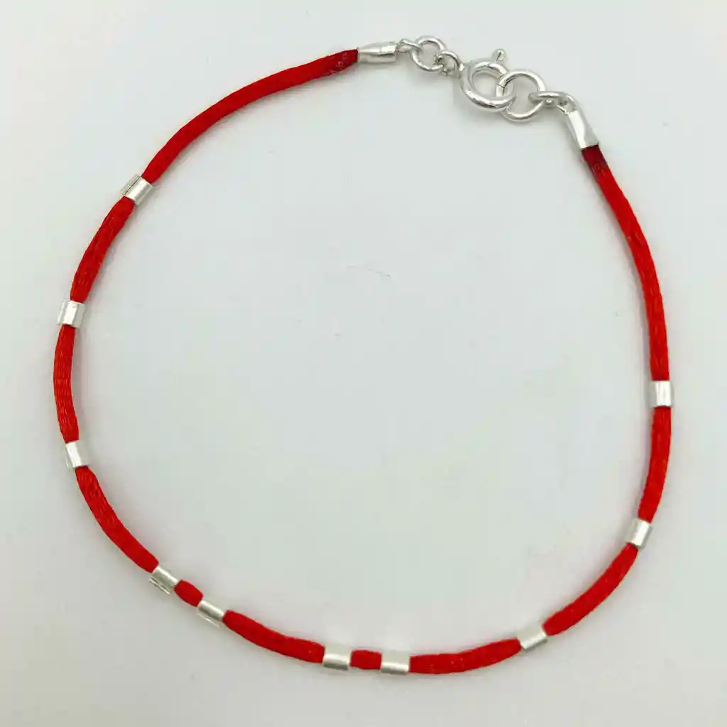 Pulsera Roja Mostacillas De Plata