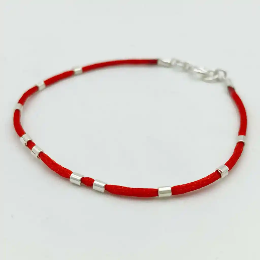 Pulsera Roja Mostacillas De Plata