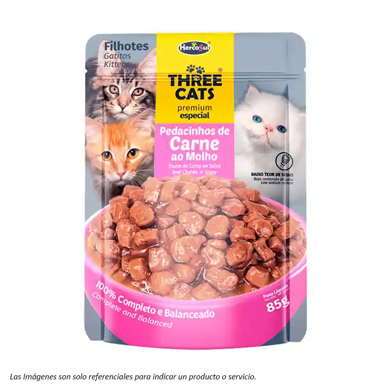 Three Cats Sachet Gatitos Sabor Carne 85g Hercosul