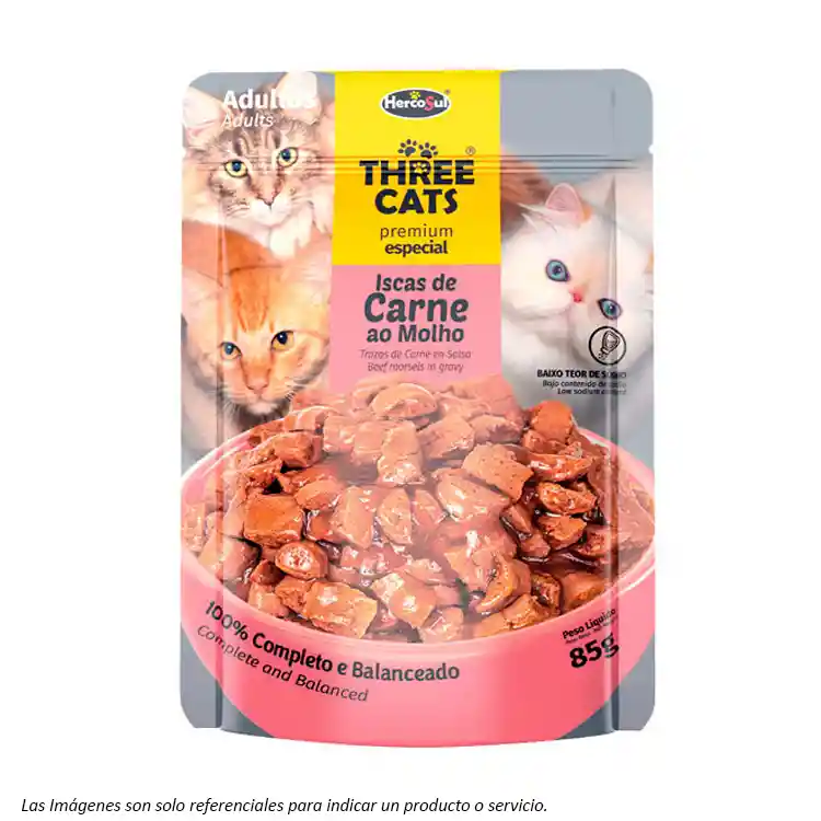 Three Cats Sachet Gatos Adultos Sabor Carne 85g Hercosul