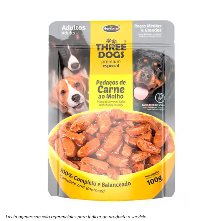 Three Dogs Sachet Razas Medianas Sabor Carne 100g Hercosul