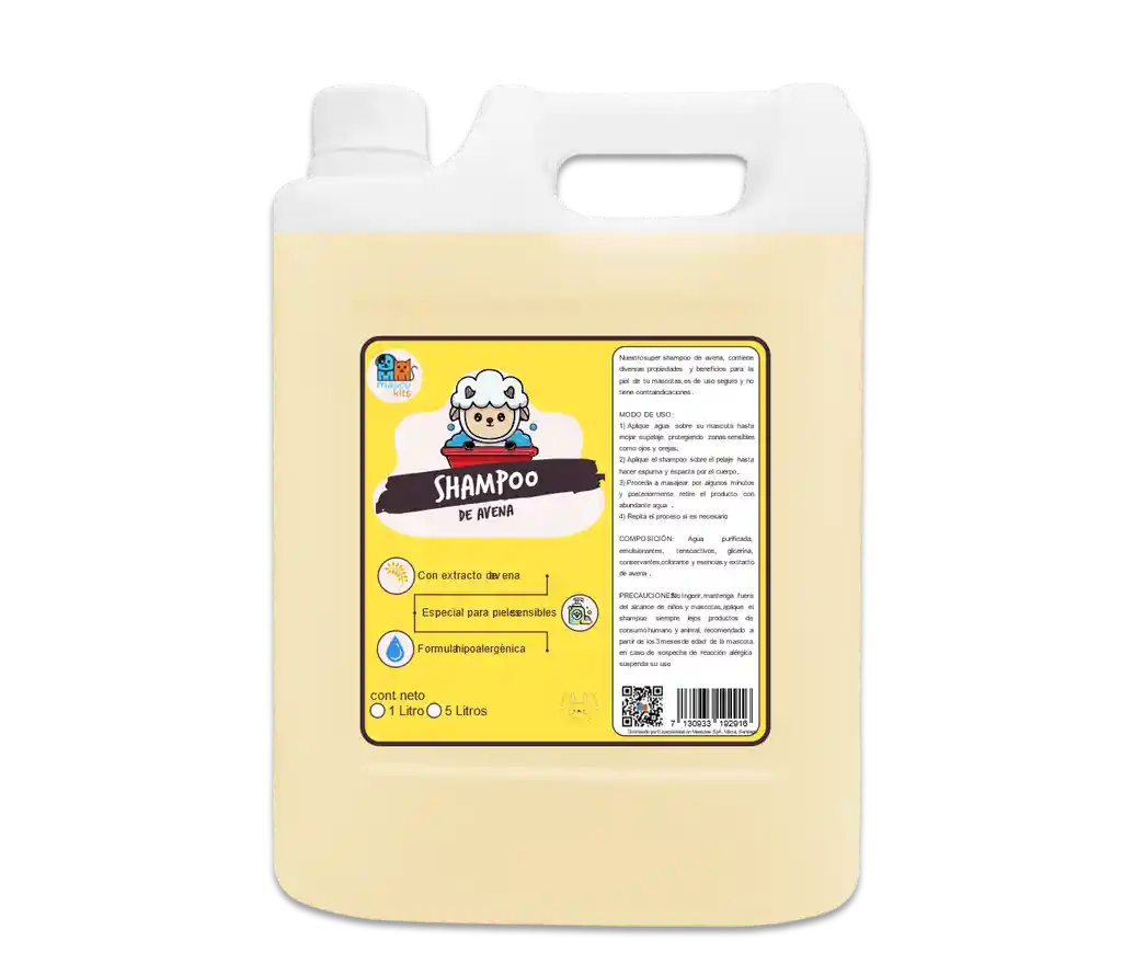 Shampoo De Avena Orgánico 5 Litros Perros Mascotas