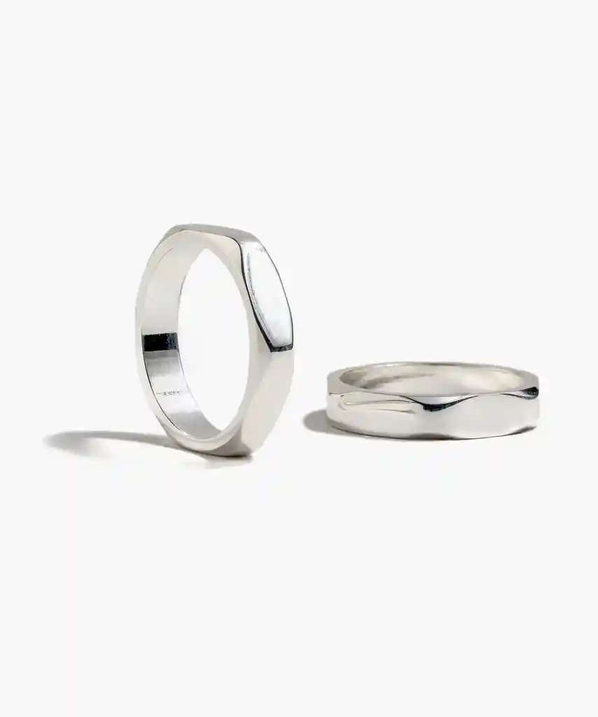 Set Anillos Hexagonales L Plateado