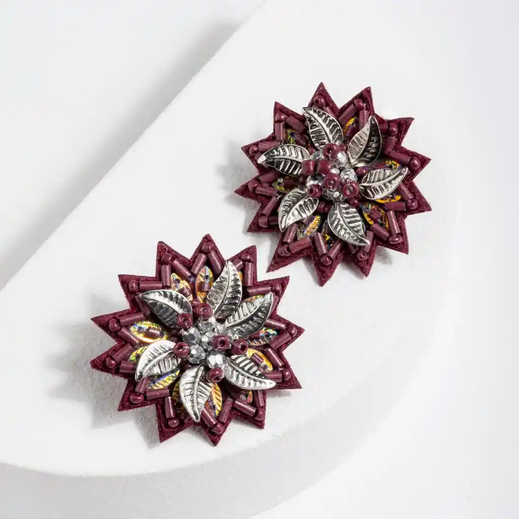 Aros Boho Flor Detalles Plateado