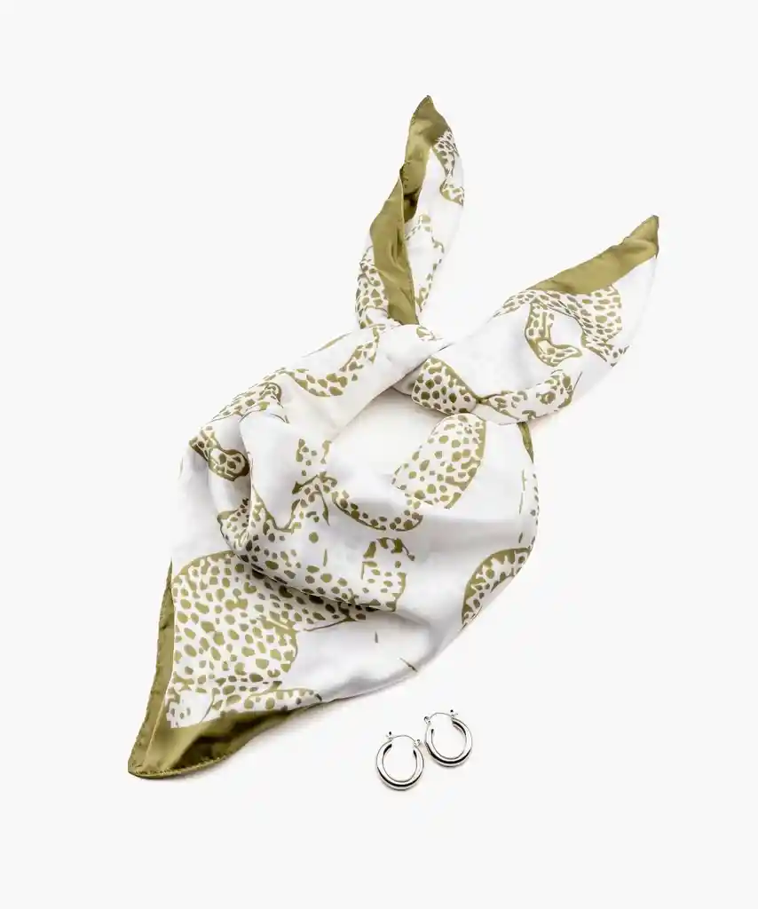 Set Pañuelo Y Aros Tigres Verde Musgo