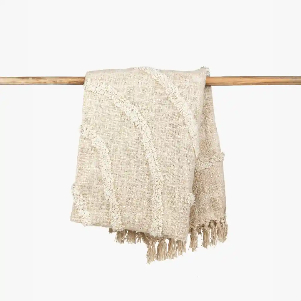 Manta Boho Algodón Semi Círculo Beige