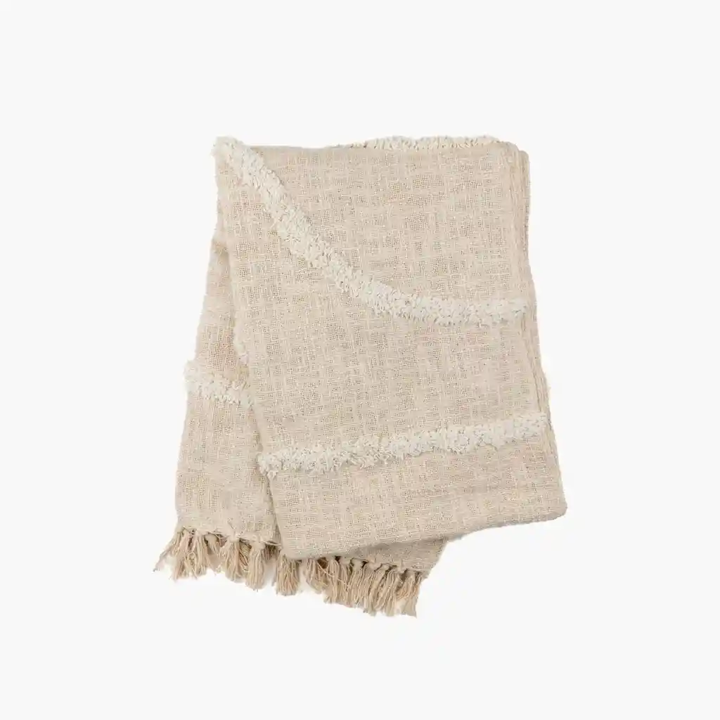 Manta Boho Algodón Semi Círculo Beige