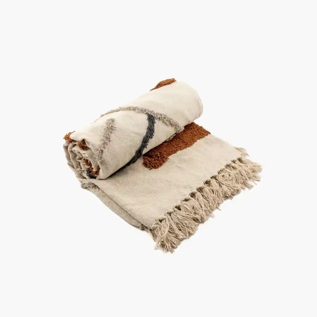 Manta Boho Algodón Beige
