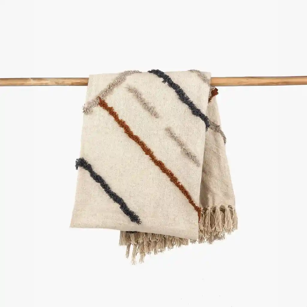 Manta Boho Algodón Beige