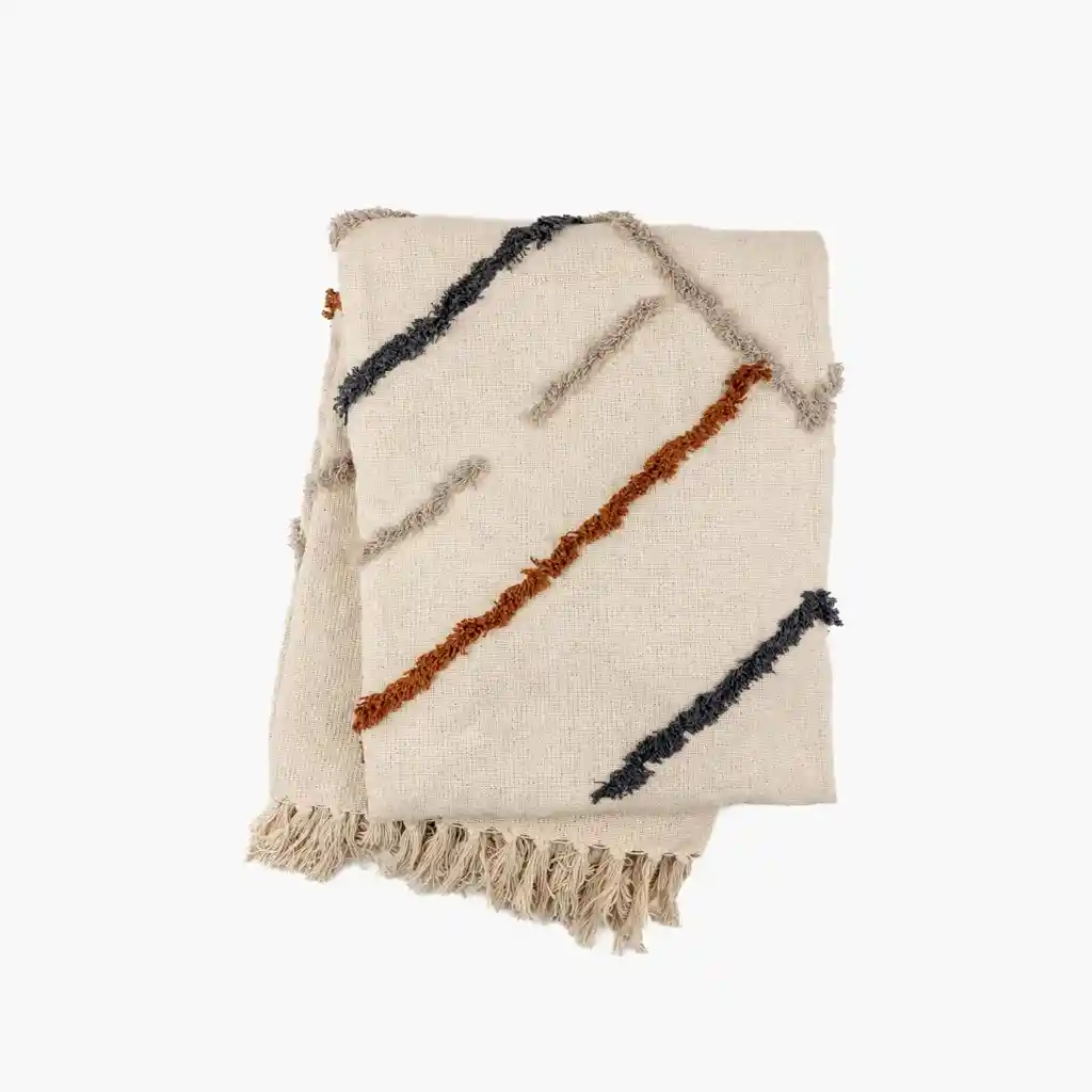 Manta Boho Algodón Beige