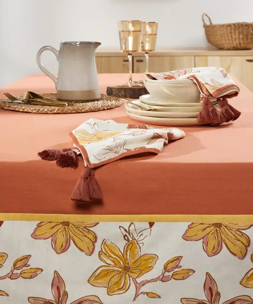 Mantel Boho Borde Flores 150 X 250 Cm Terracota