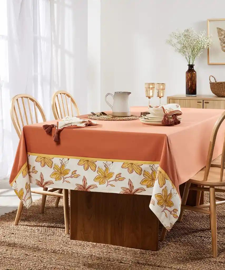Mantel Boho Borde Flores 150 X 250 Cm Terracota