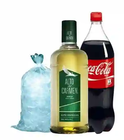 Promo Alto Del Carmen 1lt + 2 Bebidas 1.5 Lt + Hielo 1 Kg