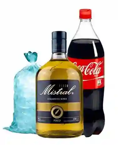 Promo Mistral 1lt + 2 Bebidas 1.5 Lt + Hielo 1 Kg