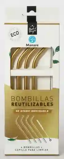 Bombillas De Acero Inoxidable Doradas-reutilizables